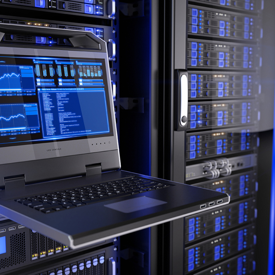 Rackmount LED console in server room data center
