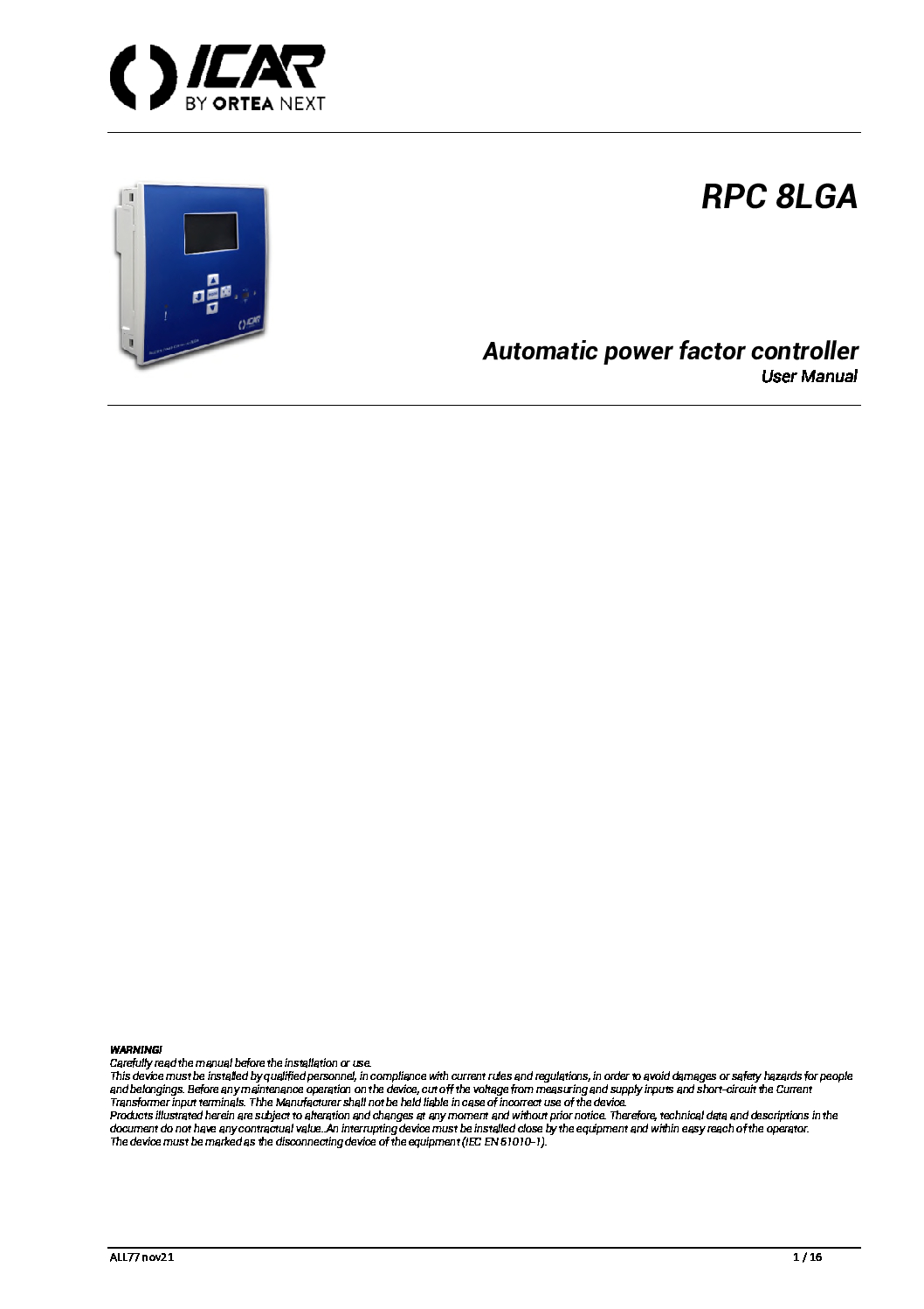 User manual RPC8LGA