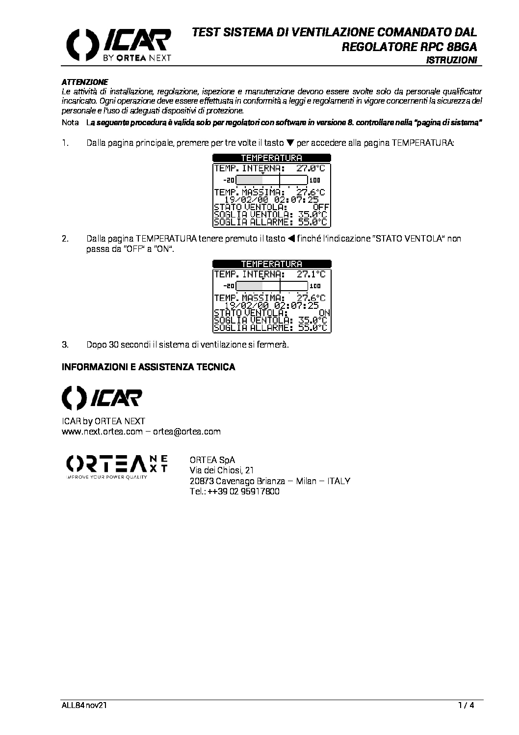 Test sistema ventilazione comandato da RPC8BGA