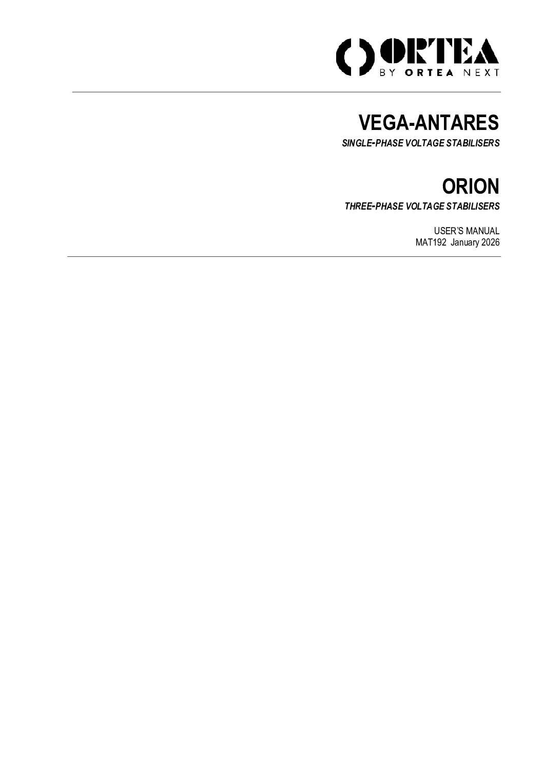 User manual VEGA - ANTARES - ORION
