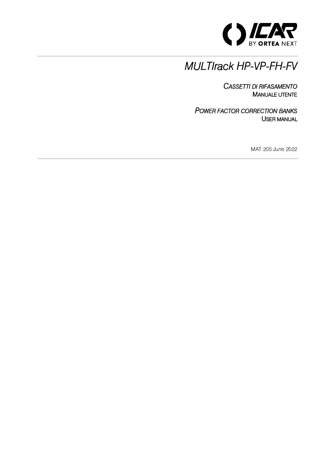 User manual POWER FACTOR CORRECTION BANKS MULTIrack HP-VP-FH